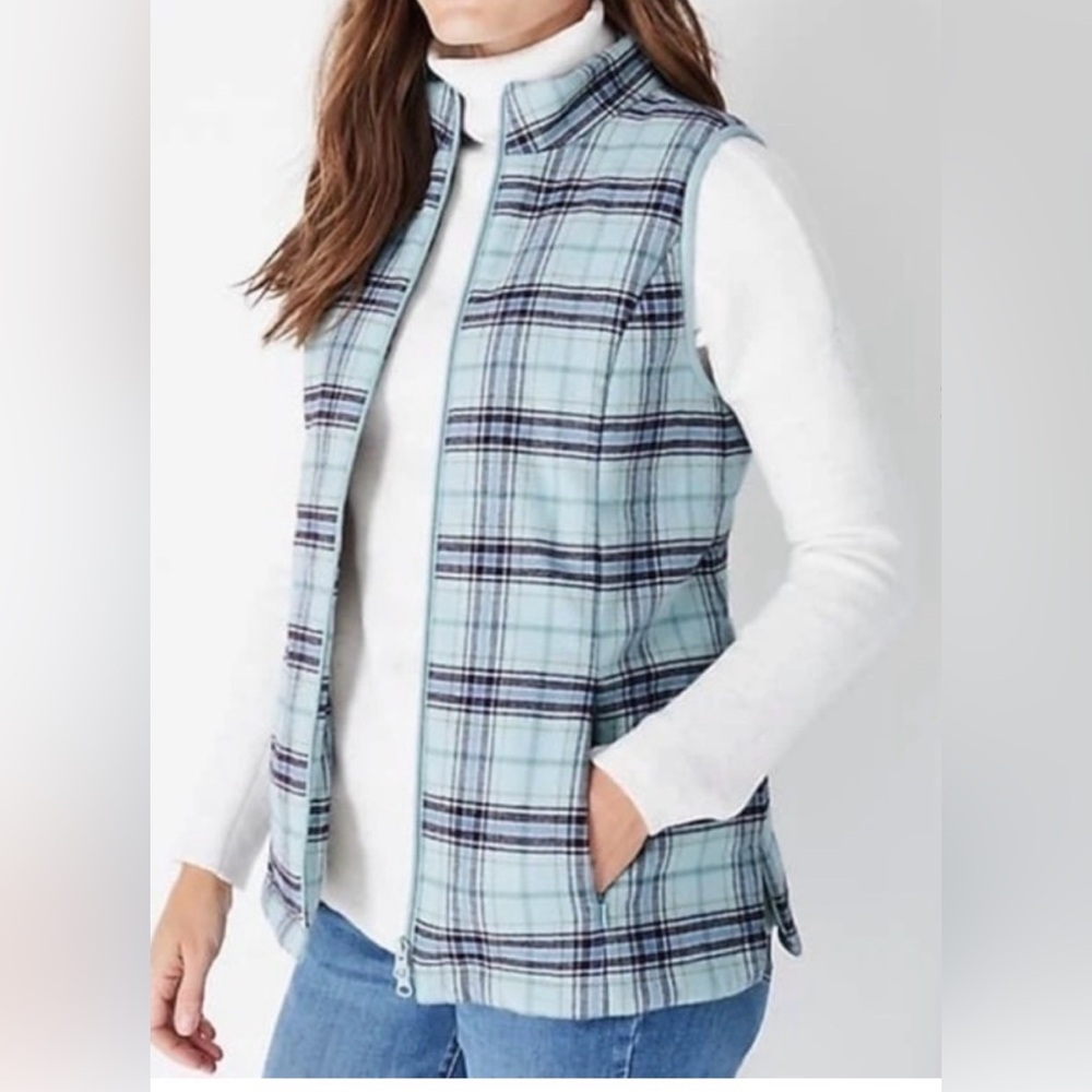 J. Jill plaid flannel fleece lined zip-up puffer vest small